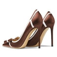 thumbnail image 4 of FSJ Women High Heel Pumps Stripes Bowtie Pointed Toe Elegant Stiletto Slip On Dress Shoes Size 7 Brown, 4 of 5