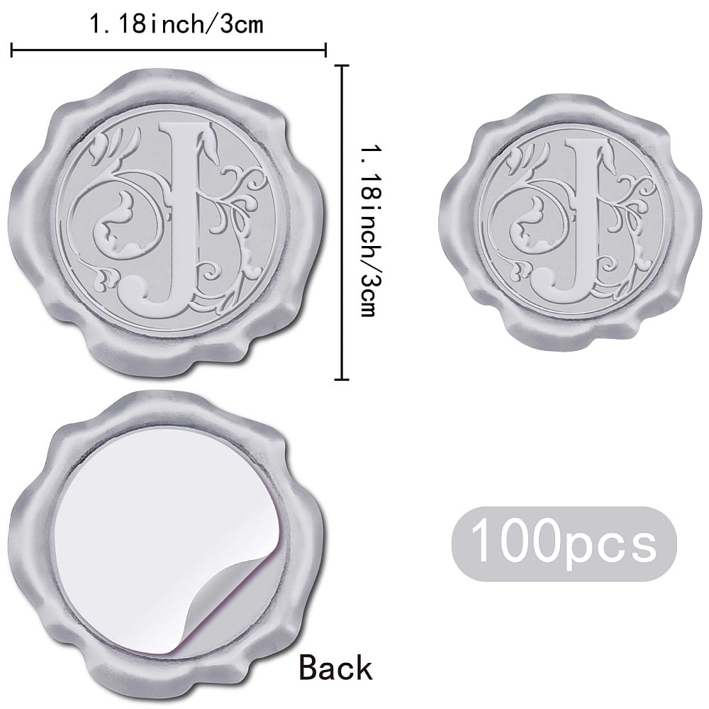 Adhesive Wax Seal Stickers Envelope Seal Decoration For Craft Scrapbook DIY Gift Silver Color Letter J 30mm 100pcs/box for DIY