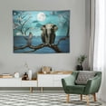 thumbnail image 2 of GOSMITH  Moon Ocean Tapestry Wall Hanging Teal Blue Sea Starry Night Sky White Cloud Funny Animals Elephant White Flowers Tree Aesthetic Tapestry for Bedroom Living Room Indie Decor, 2 of 7