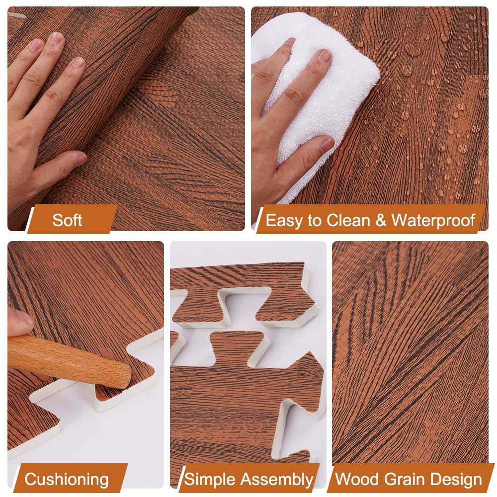 ARVAKOR Wood Grain Puzzle Mat 1/2-in, 24 Tiles EVA Foam Interlocking Floor Tiles (96SQ FT) for Secure Indoor Room Workout Flooring and Playmat