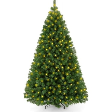 6ft Pre-Lit Artificial Holiday Christmas Tree with Warm White Lights, Premium Hinged Spruce Xmas Tree with 800 Branch Tips and Foldable Metal Stand for Home, Office, Party