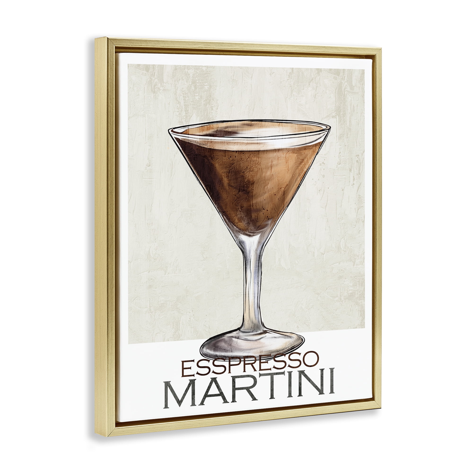 Stupell Industries Sophisticated Espresso Martini Gold Framed Floater Canvas Wall Art, design by Kim Allen