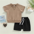 thumbnail image 2 of TJAZFJPA Local Boy Outfitters Toddler Kids Baby Boys Girls Summer Outfit Clothes Sets Short Sleeve Solid O Neck Pullover Sweatshirt Tops Drawstring Shorts Toddler Boy Outfits Summer, 2 of 9