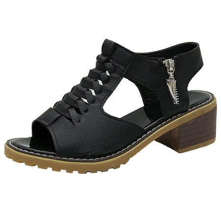 

Pumps Low Heel Sandals Weaving Openwork Ankle Shoes for Outdoor School Performances Black 35