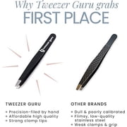 Tweezers Set - Tweezer Guru Stainless Steel Slant Tip and Pointed Eyebrow Tweezer Set - Great Precision for Facial Hair, Ingrown Hair, Splinter and Blackhead Remover (Black)