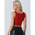 thumbnail image 3 of Unique Bargains Mesh Top for Women's Sleeveless Scoop Neck Crop Tops M Red, 3 of 6
