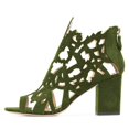 thumbnail image 1 of YDN Women Unique Peep Toe Chunky Mid High Heels Ankle Boots Cutout Design Back Zippers Booties Casual Dress Party Daily Shoes Size 11 Green, 1 of 3