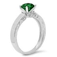 thumbnail image 2 of 1.06 ct Round Cut Simulated Emerald Solitaire with Simulated Diamond Accents 18K White Gold Womens Engagement Ring, 2 of 4