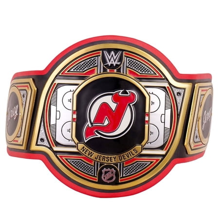 New Jersey Devils Championship Belt Metal Plates Hand-Tooled Leather Strap Adult Size Collectible
