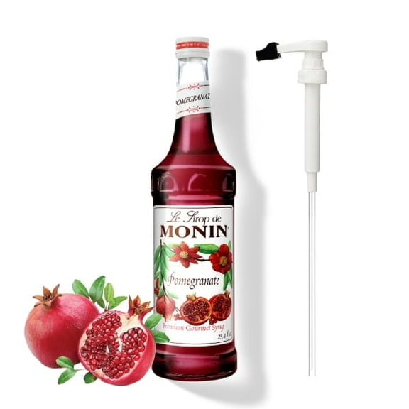Monin Pomegranate Flavouring Syrup, 25.4 fl oz (750ml) Glass Bottle with Absol White Pump