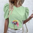 thumbnail image 2 of Mujeres Casual de manga corta de impresión plisada corta cuello redondo camiseta suelta blusa Tops OAVQHLG3B Store lin121212, 2 of 5