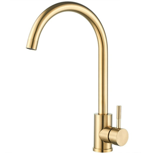 1x grifo del fregadero de la cocina 304 de acero inoxidable caliente agua fría mezclador grifo cepillado oro