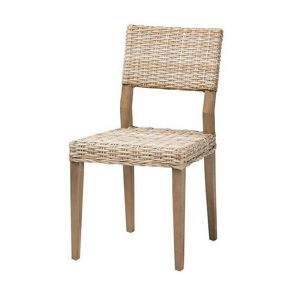 bali & pari Barossa Bohemian Gray Kubu Rattan and Mahogany Wood Dining Chair