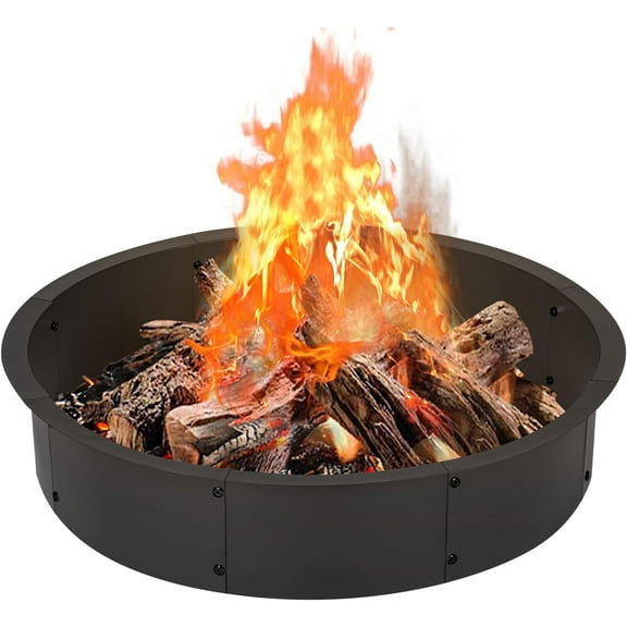BTY 36 Inch Round Fire Pit Ring Insert for Outside Wood Burning, 39 Inch Outer Large Solid Steel Firepit Liner for Above or In-Ground Outdoor DIY Camping Garden Patio Backyard