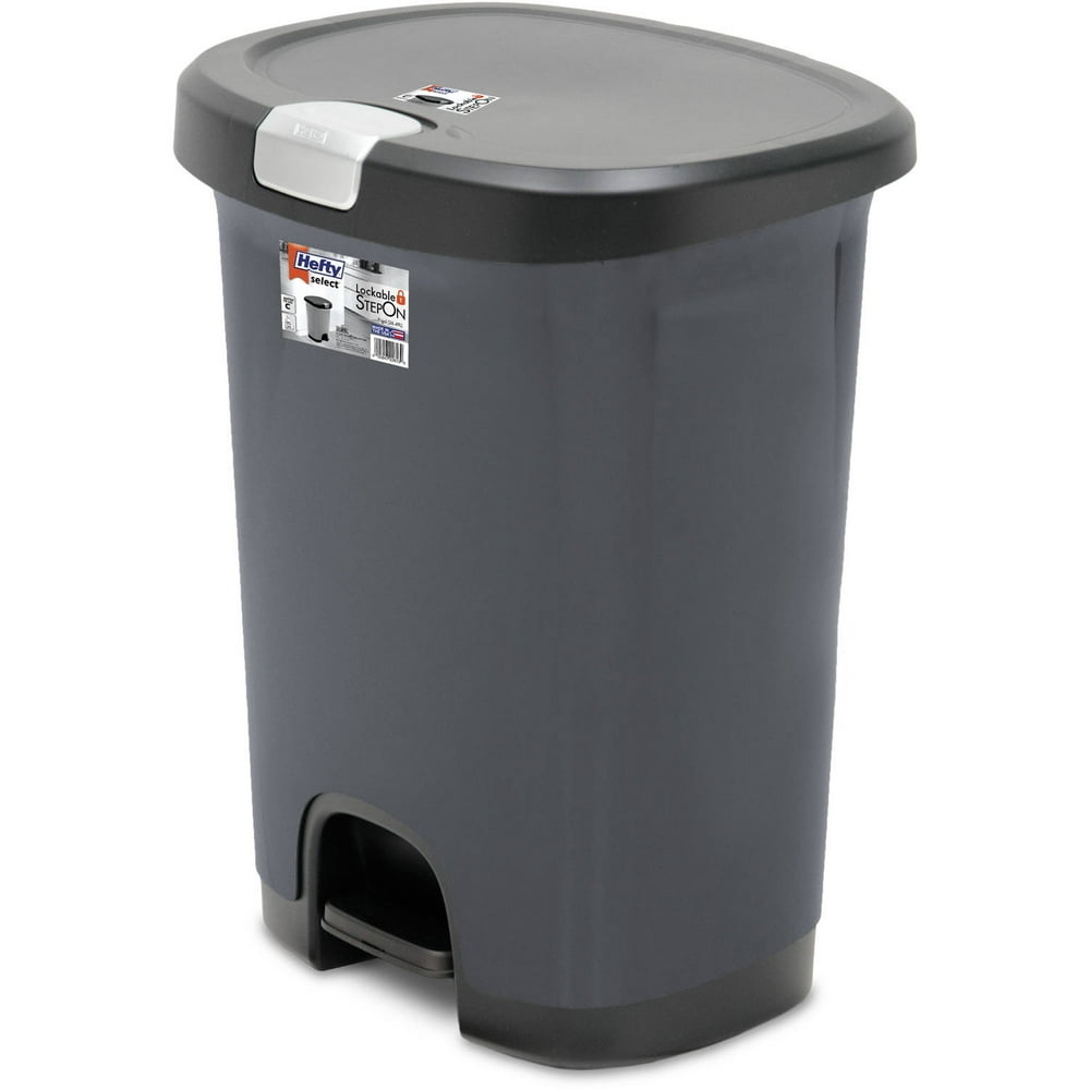 Hefty 7-Gal Textured Step-On Trash Can with Lid Lock and Bottom Cap