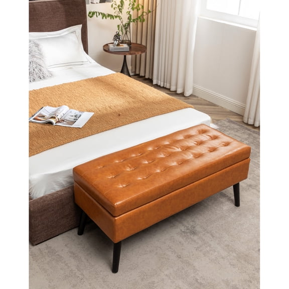 Brown Leather Storage Bench with Tools Included / Fast Assembly
