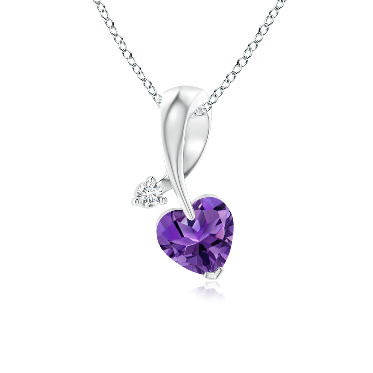 Angara - Black Friday Sale - Heart-Shaped Amethyst Ribbon Pendant with ...