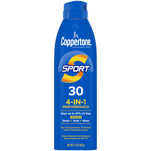Coppertone Sport 4-in-1 Performance Susncreen Spray, Adult, SPF 30, 5.5oz