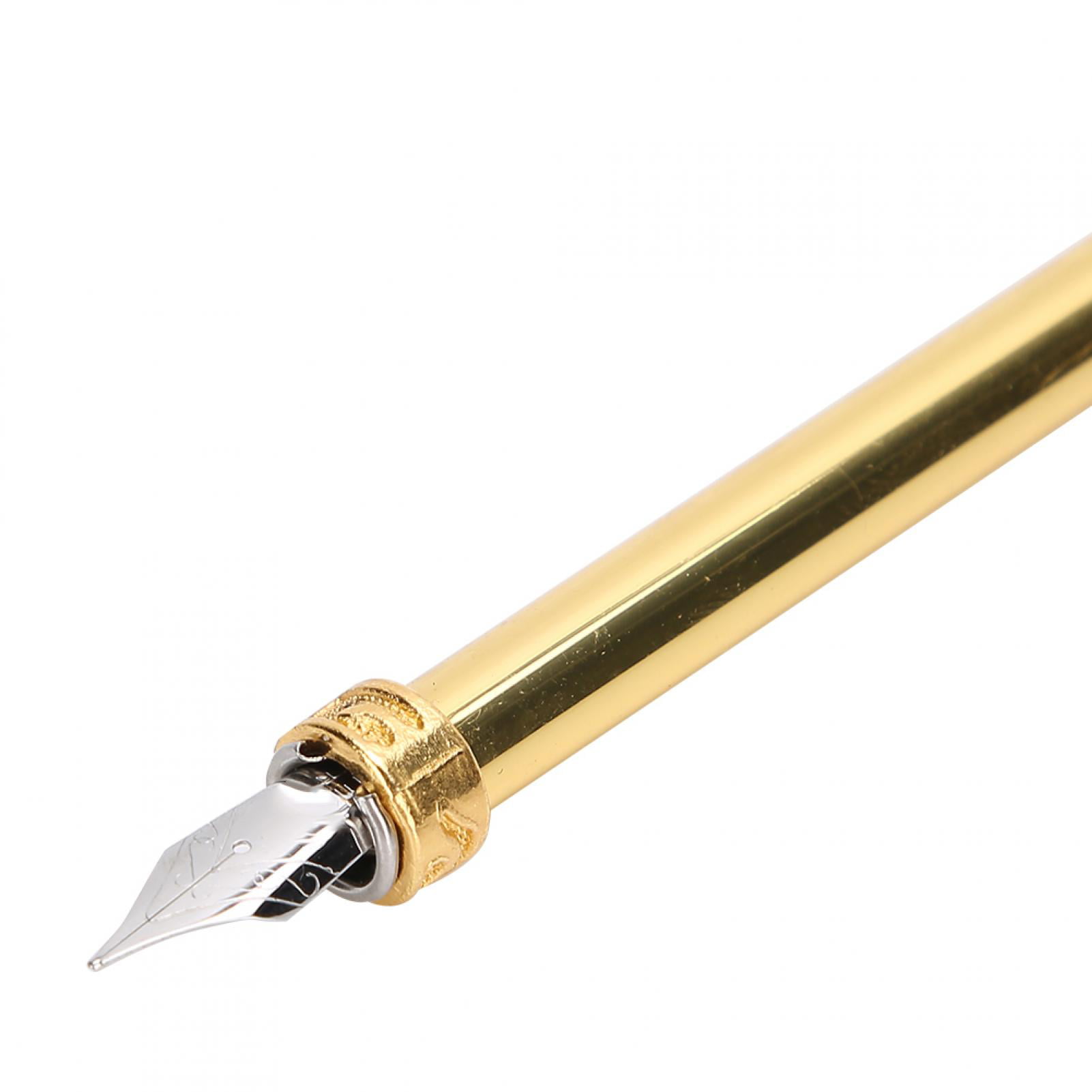 Feather Pen,Dip Feather Pen,Gold and Pink Feather Pen Business Fountain Dipped in Ink Retro British Fancy Calligraphy,There is a spring clip inside,you can easily replace the pen tip,easily to operate