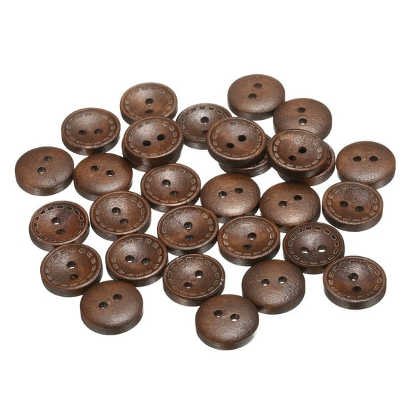Uxcell 30pcs 24L Wooden Sewing Button 5/8"(15mm) 2 Holes Wood Round Craft Replacement Buttons for Sewing Clothing Pillow DIY Crafts Decoration, Medium Brown