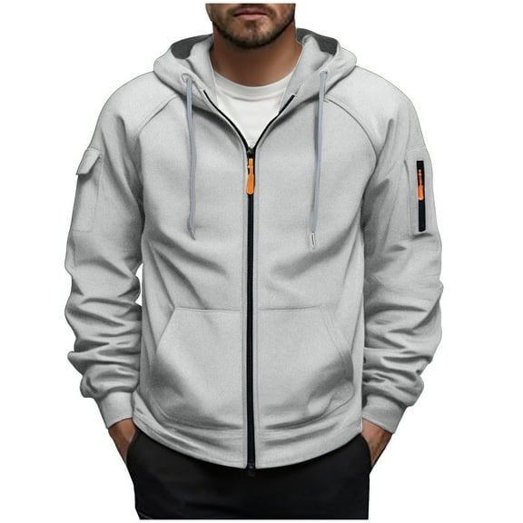 SGFCWSX Men Hoodie with Pockets Big & Tall Mens Lightweight Oversized Zip Up Hooded Sweatshirt Gray Size L