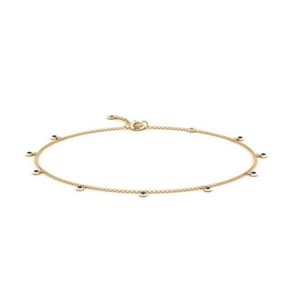 Angara Natural Bezel-Set Blue Sapphire Station Adjustable Charm Anklet for Women in 14K Yellow Gold (Size: 1.7mm | Grade: AAA) | September Birthstone, Wedding, Anniversary, Jewellry Gift for Women