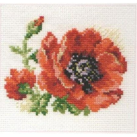 UPC: 4610009340043 | Counted Cross-Stitch Kit Red Poppy 0-80 by Alisa Needlework Red Flowers Green Easy