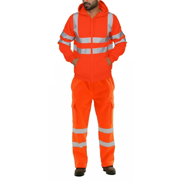 Miqool Combinaison de Pluie Haute Visibilité pour Hommes Grande Taille, Veste de Pluie Réfléchissante avec Capuche et Pantalon Imperméable pour Travail Randonnée Pêche, Classe 3