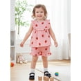 thumbnail image 4 of BemeyourBBs Toddler Baby Girls Summer Clothes 2 Pieces Outfit Strawberry Cherry Heart Sleeveless Crew Neck Ruffle Shirt Tank Top and Shorts Set, 4 of 8