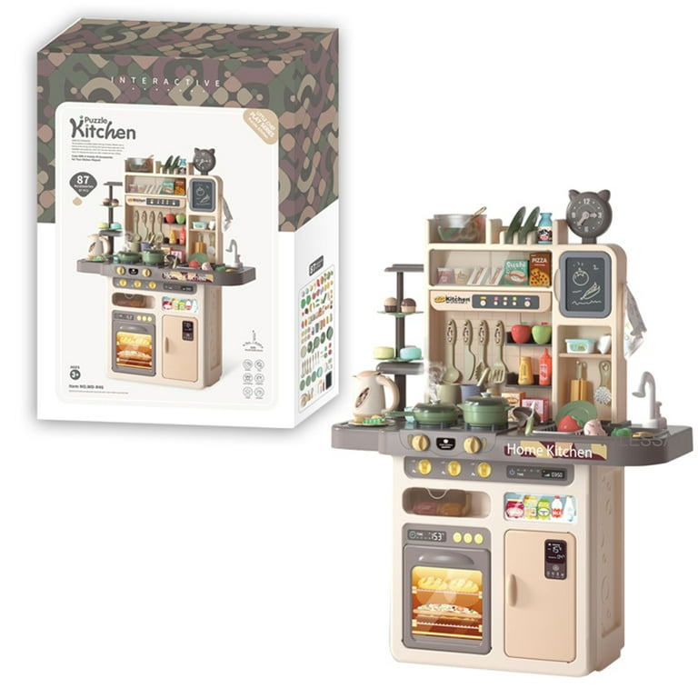Kitchen Set for Kids 87 Pcs Gray, Big Modern Kitchen Set for