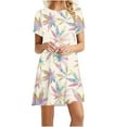 thumbnail image 1 of SMihono Robe Maxi Bohème d'Été pour Femmes Grande Taille Mode Féminine Col Rond Manches Courtes Imprimée Robe de Plage, 1 of 4