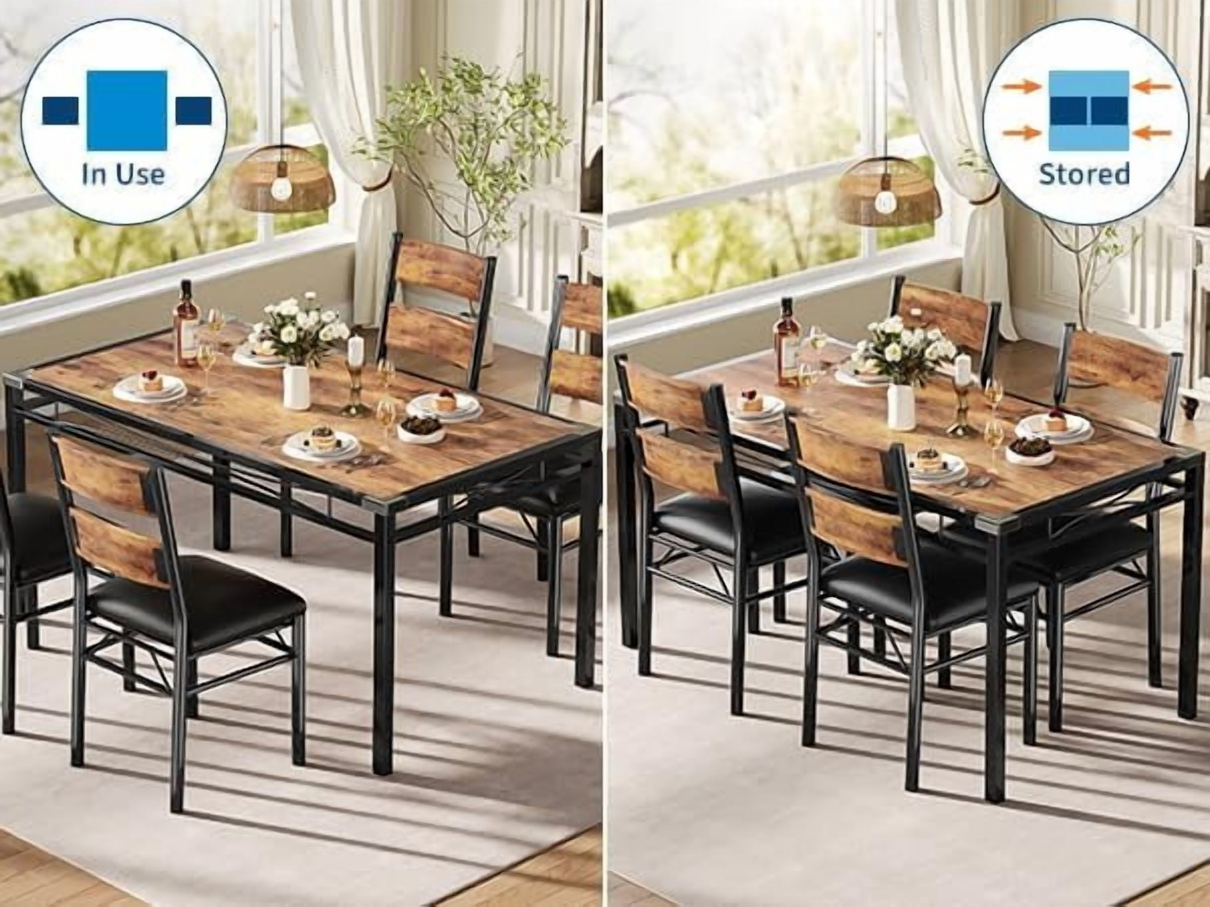 Dining Table Set for 4, Dining Room Table Set for 4 with Upholstered Chairs, Wood Kitchen Table Chairs Set of 4 with Corner Protector for Small Space, Kitchen, Apartment, Rustic Brown