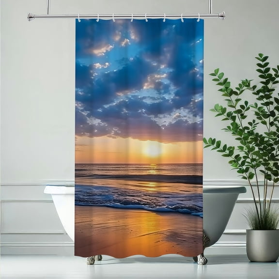 RKSupls Sunrise Beach Ocean Polyester Shower Curtain with Hooks for Chic Elegant Waterproof Shower Curtain Home Bathtub Bathroom Decor Washable