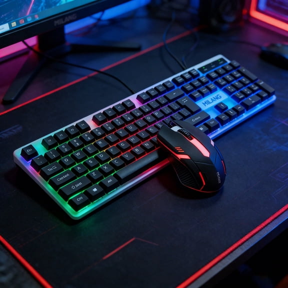 RGB backlit wired gaming keyboard, rainbow LED mechanical-feeling keyboard, silent keyboard, suitable for PC gamers, compatible with Windows, laptops, desktops