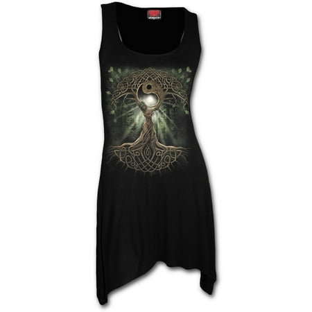 Spiral Direct OAK QUEEN Viscose Goth Bottom Camisole Dress BlackCeltic |Yin Yang |Mystical |Forest