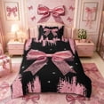 thumbnail image 2 of Meiyoeat Girly Pink Bow Twin Duvet Cover for Teens, Sparkle Glitter Print Twin Bedding for Bedroom,Black Reversible,2pcs,No Comforter, 2 of 5