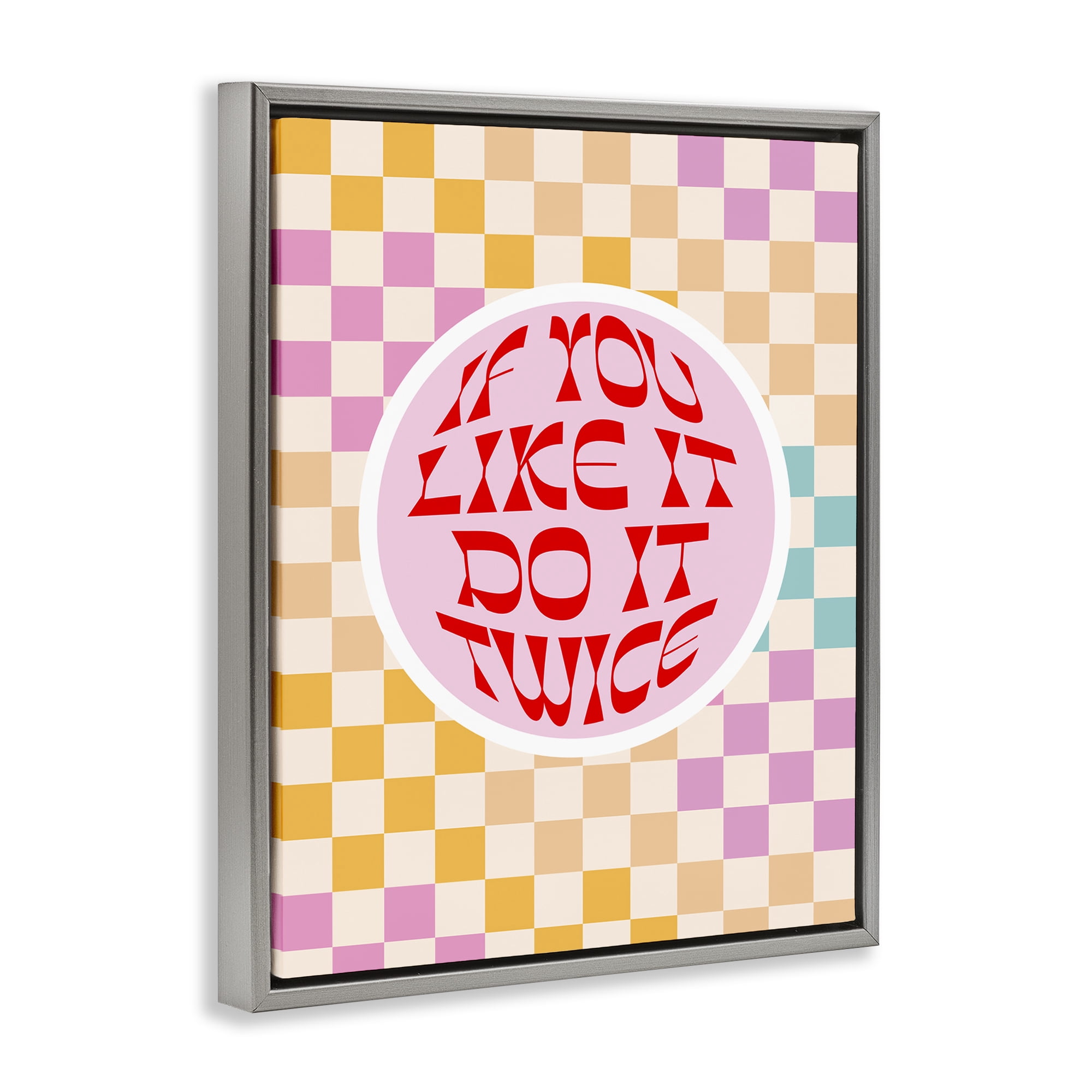 Stupell Industries Groovy Pattern Do It Twice Text & Numbers Painting Gray Floater Framed Canvas Art Print Wall Art, 25 x 31
