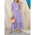 thumbnail image 4 of Franhais Women Long Dress, Elegant Short Sleeve V Neck Flower/Graphic Print Loose Swing Dress Summer Casual Dress, 4 of 9