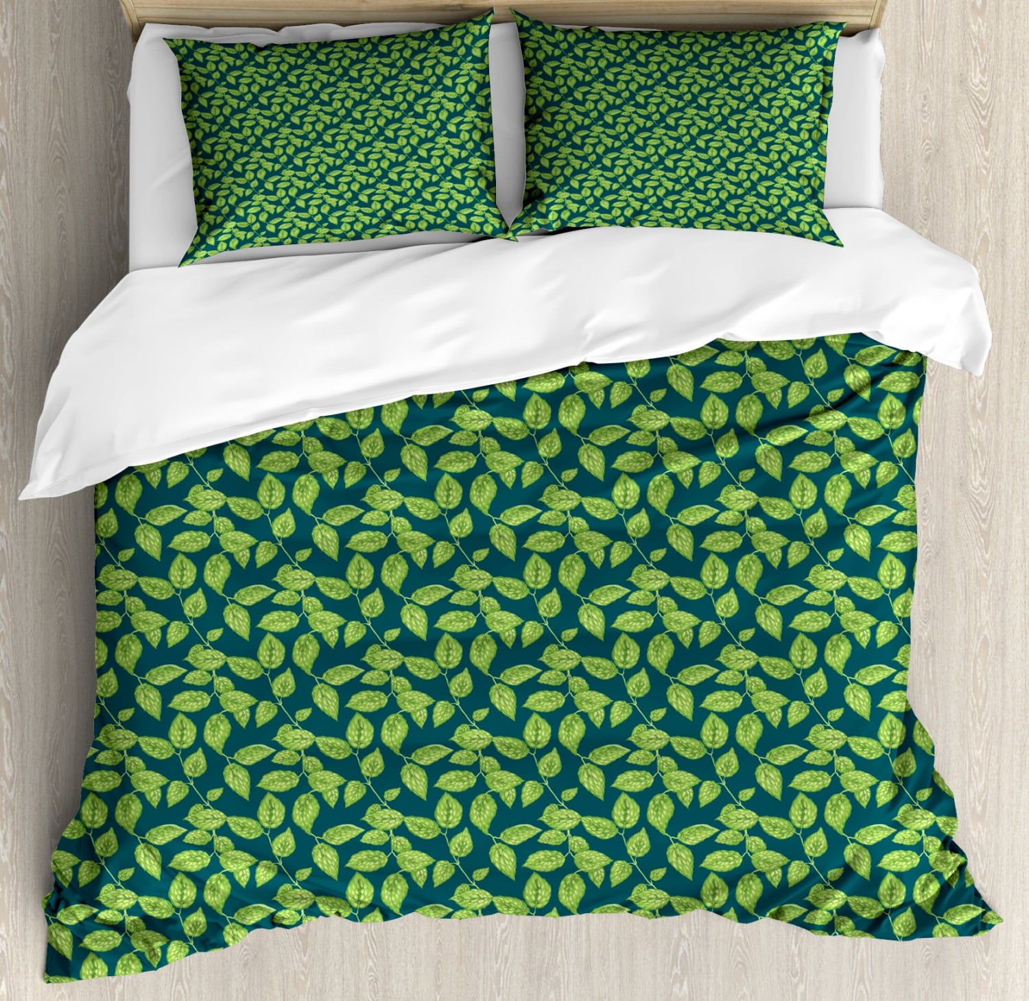Botanical Duvet Cover Set, Bicolour Nature Pattern with Repeating