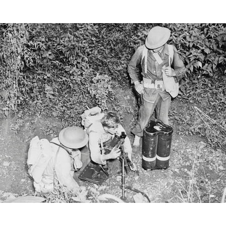 Trench Set - American troops set up a small trench mortar while stationed in Jamaica circa 1942 Poster Print by Stocktrek Images