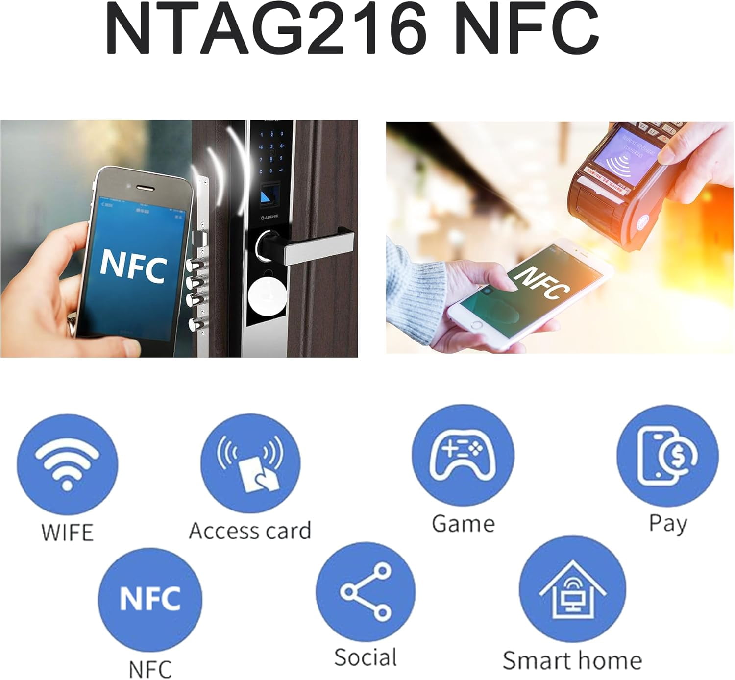 50PCS NFC Tags NTAG216 NFC Stickers Writer Blank NFC Tags Adhesive NFC 216 Premium Programmable 888 Bytes of Memory Compatible with Tagmo Works Perfectly with All NFC Phones and Devices (Transparent)