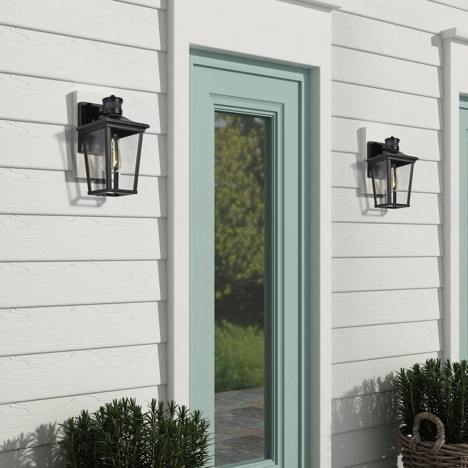 LNC Motion Sensor Outdoor Wall Light with Dusk to Dawn, Black Lantern Sconce for Entryway