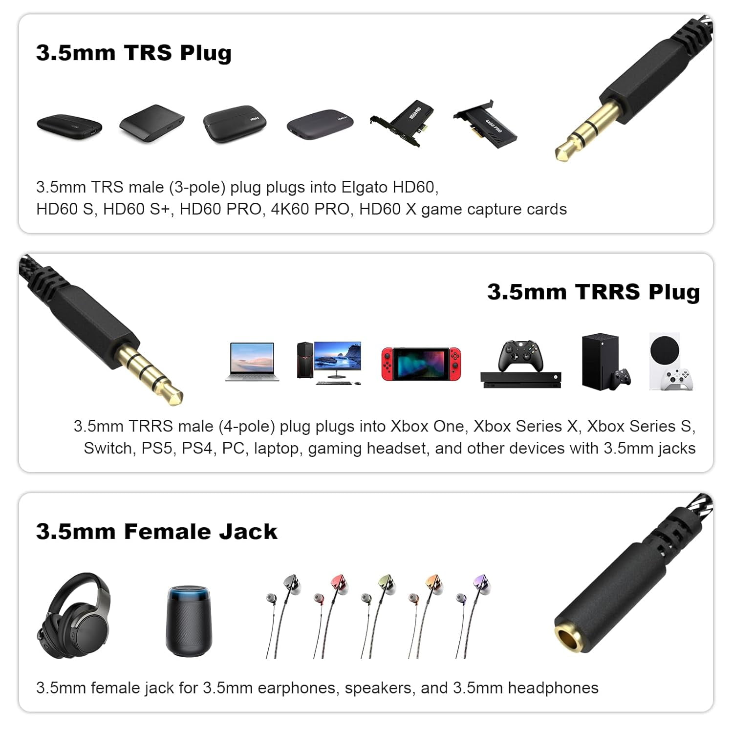 HD60 S+ Chat Link Pro Cable Compatible with Elgato HD60, HD60 X, HD60 S, HD60 S+, 4K 60 S+ Capture Card, Chat Link Pro Audio Adapter with in-line Isolator for Nintendo Switch, Xbox One, PS5 (Black)