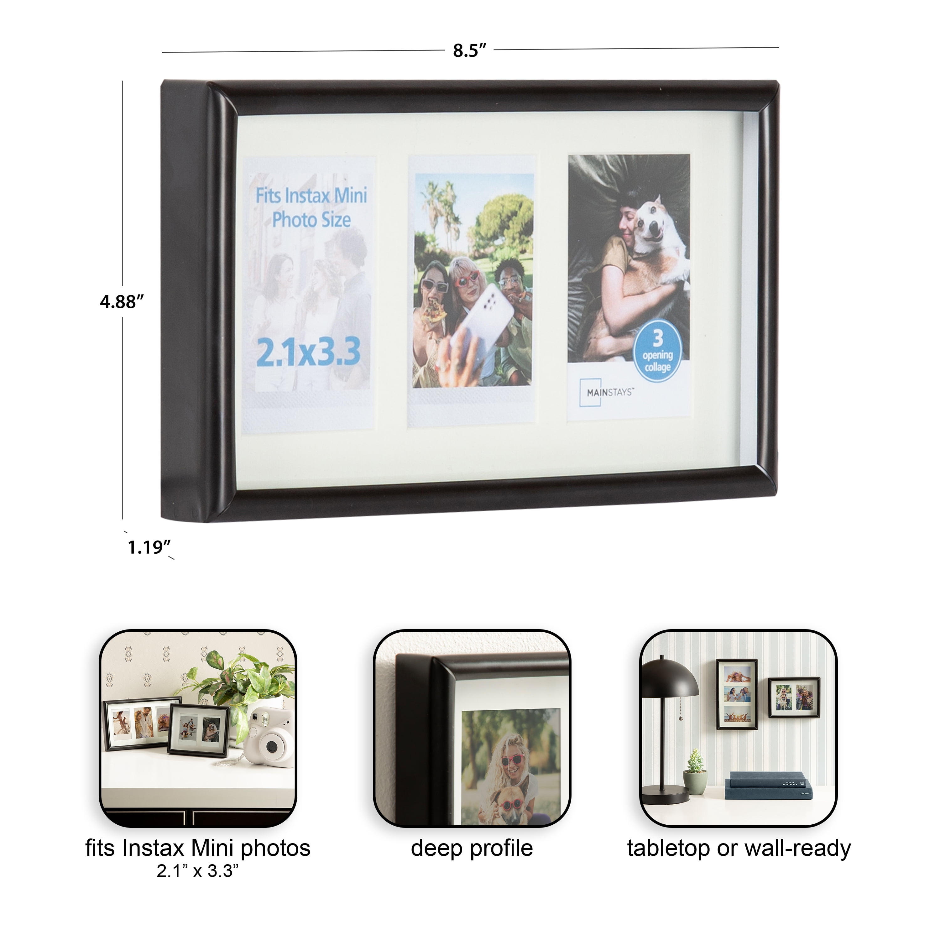 Mainstays – Instax Mini Picture Frame – Black Gallery 3 Photo Tabletop Photo Frame