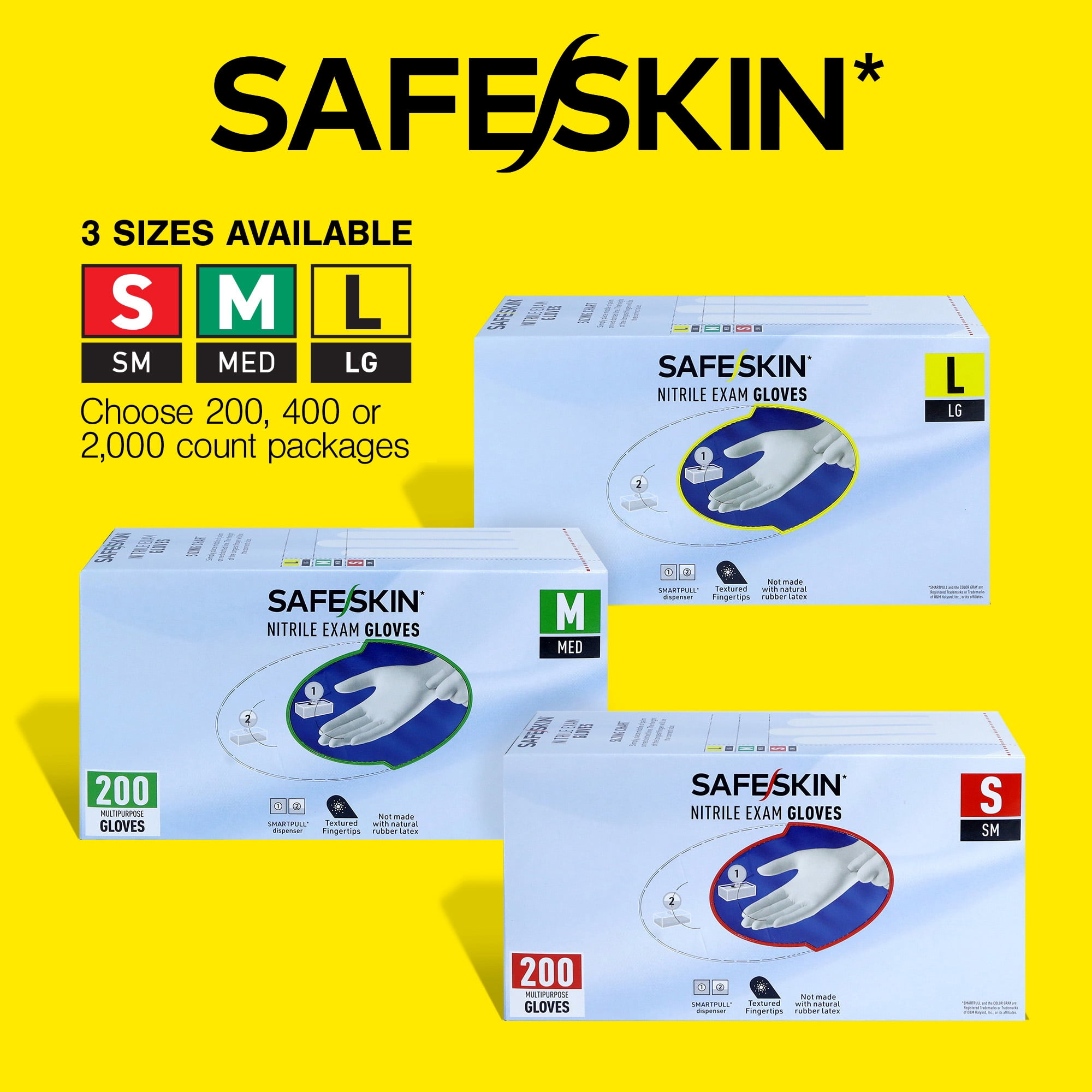 SAFESKIN Nitrile Exam Gloves - Disposable Powder Free Nitrile Gloves for Medical, Dental, Chemotherapy, Cleaning, Cooking, Food Prep, Auto - 3.5 mil Bundle 400, Size Medium