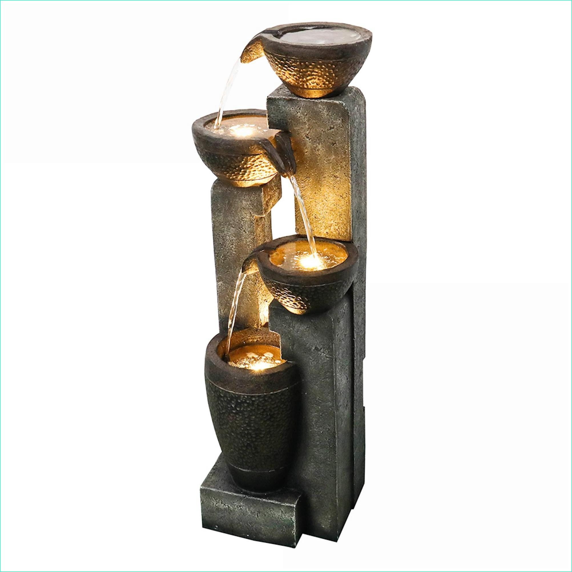 Fountains 40" High 4-Tier LED Water Fountain for Patio Garden Indoor Outdoor | Resin | Tiered