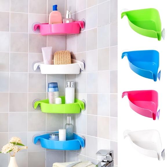 XIBUFE Suction Corner Shower Caddy Corner Shower Shelf Shower Basket Wall Mounted Shower Holder Organizer for Shampoo, Plastic Shower Suction Caddy for Kitchen & Bathroom, Drill-Free Removable