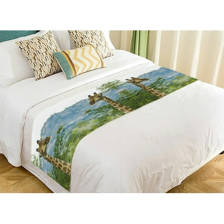 Giraffe Oval Bed GCKG Mountain Bed Runner, African Animal a Giraffe in the Bush Bed Runners Scarves Bed Decoration 20x95 inch ()