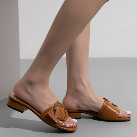 

Mishuowoti sandals for women 2023 Ladies Flat Slippers Summer Beach Casual Square Toe Slides Slippers For Women