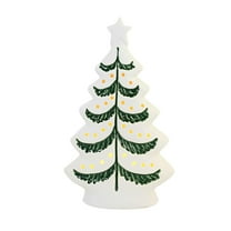 Christmas Cream Holiday Lit Tree Stoneware Green Boughs Star Mx180323